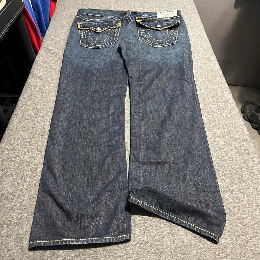 True Religion Section Slim Jeans Mens 38x36 Dark Wash Contrast Stitch Made USA